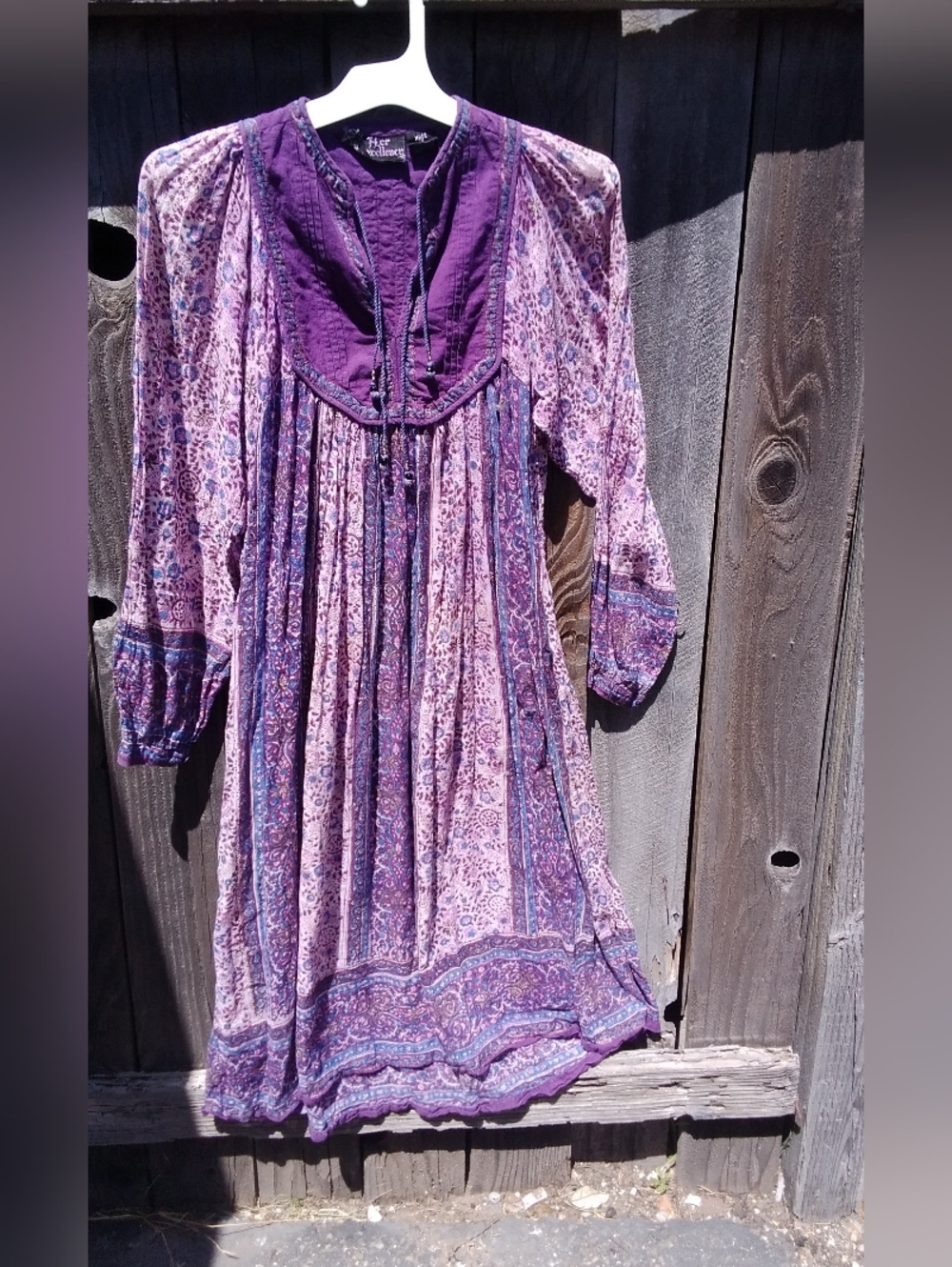 Vintage 70s Dress her Excellency Boho Indian Cotton Purple Womens Medium Tru Vtg